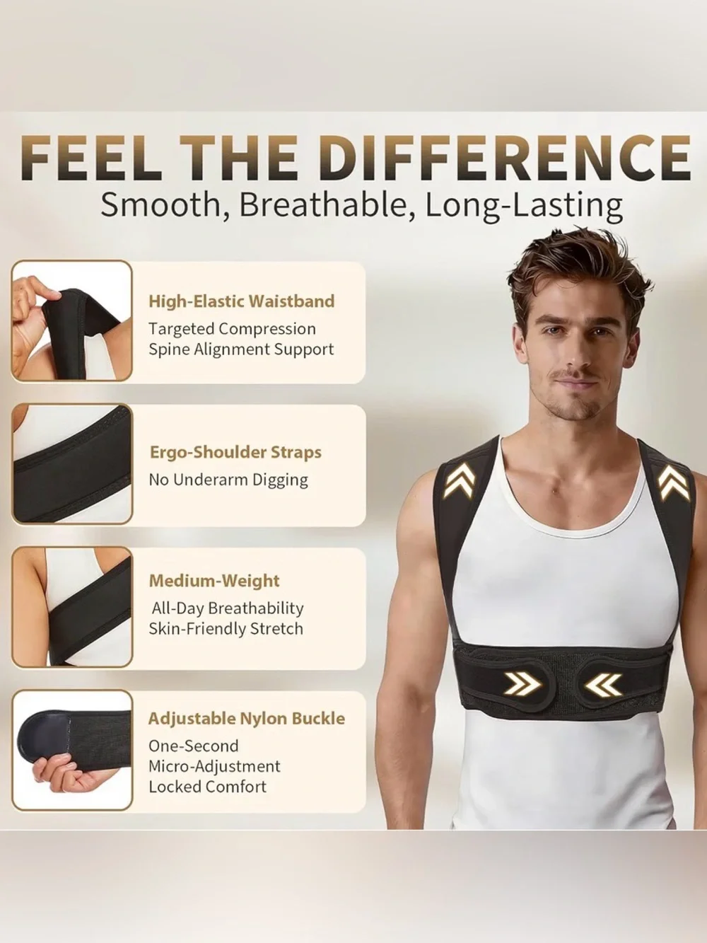 5/$30 Adjustable Black Posture Corrector Support Brace - Large NWT